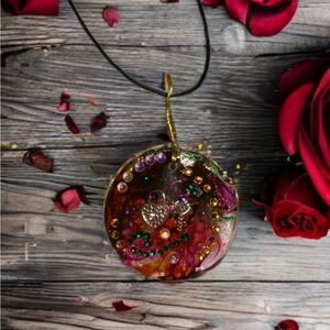 Multi Colored Crystal Heart Lock & Key Charms Pendant Necklace